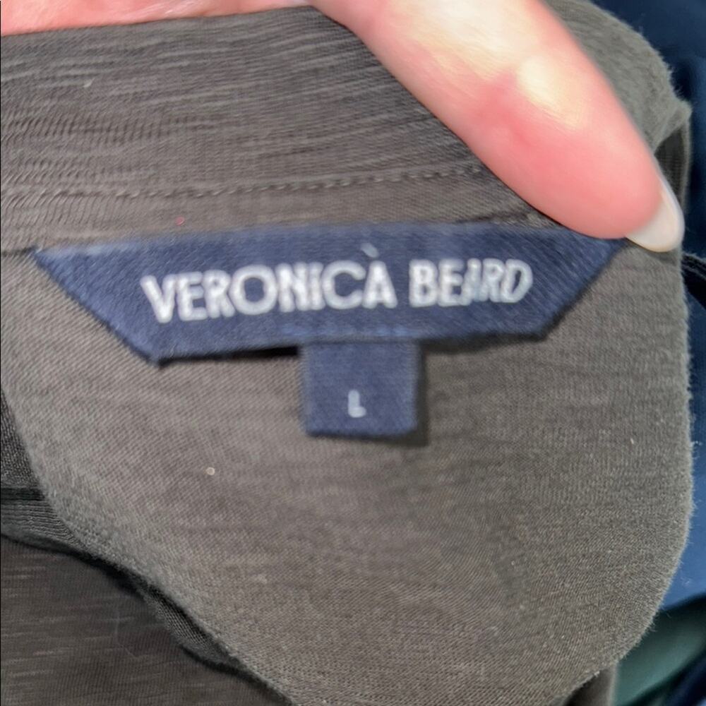 Veronica Beard Baseball Mason Charcoal Long Sleeve Tee Pimo Cotton Top Women's L - Picture 2 of 9
